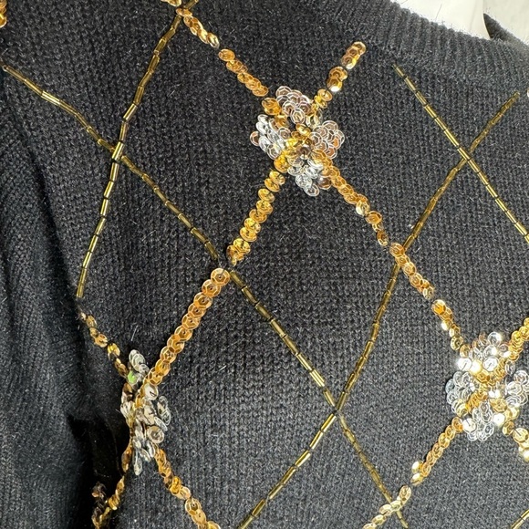 VNTG Alfred Dunner Tunic Sweater Women Black Silver Gold Sequins Size Medium - Picture 5 of 6